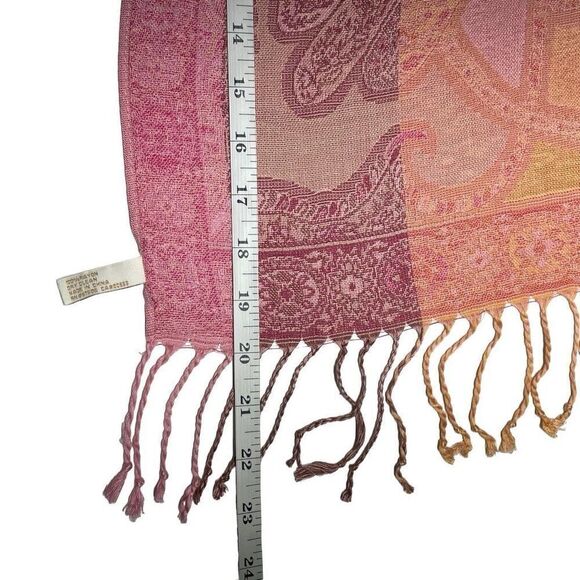 CollectionEighteen Pink and Orange Paisley Colorblock Scarf - Picture 4 of 6